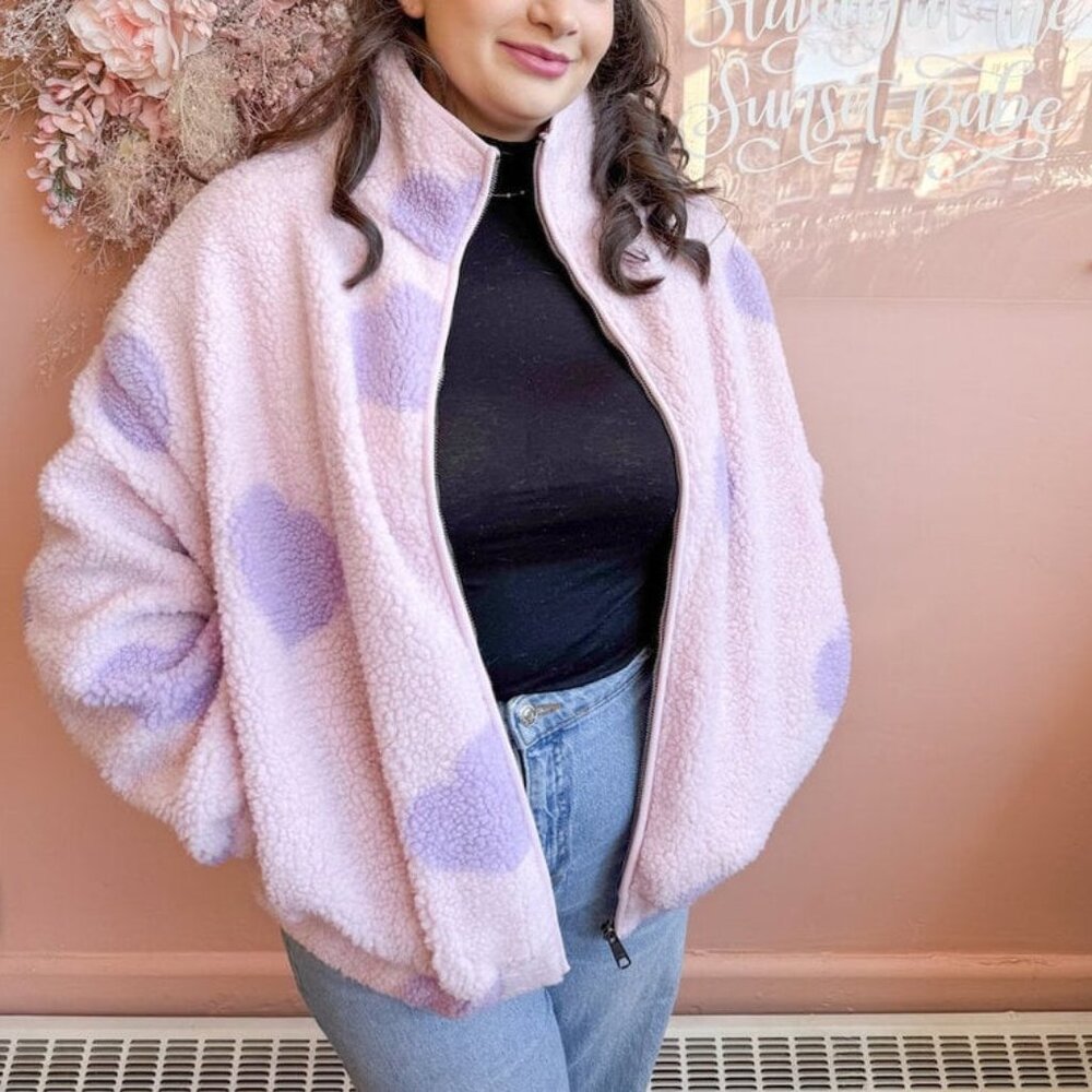 Brunette The Label All-Over-Heart Sherpa Jacket | NWT